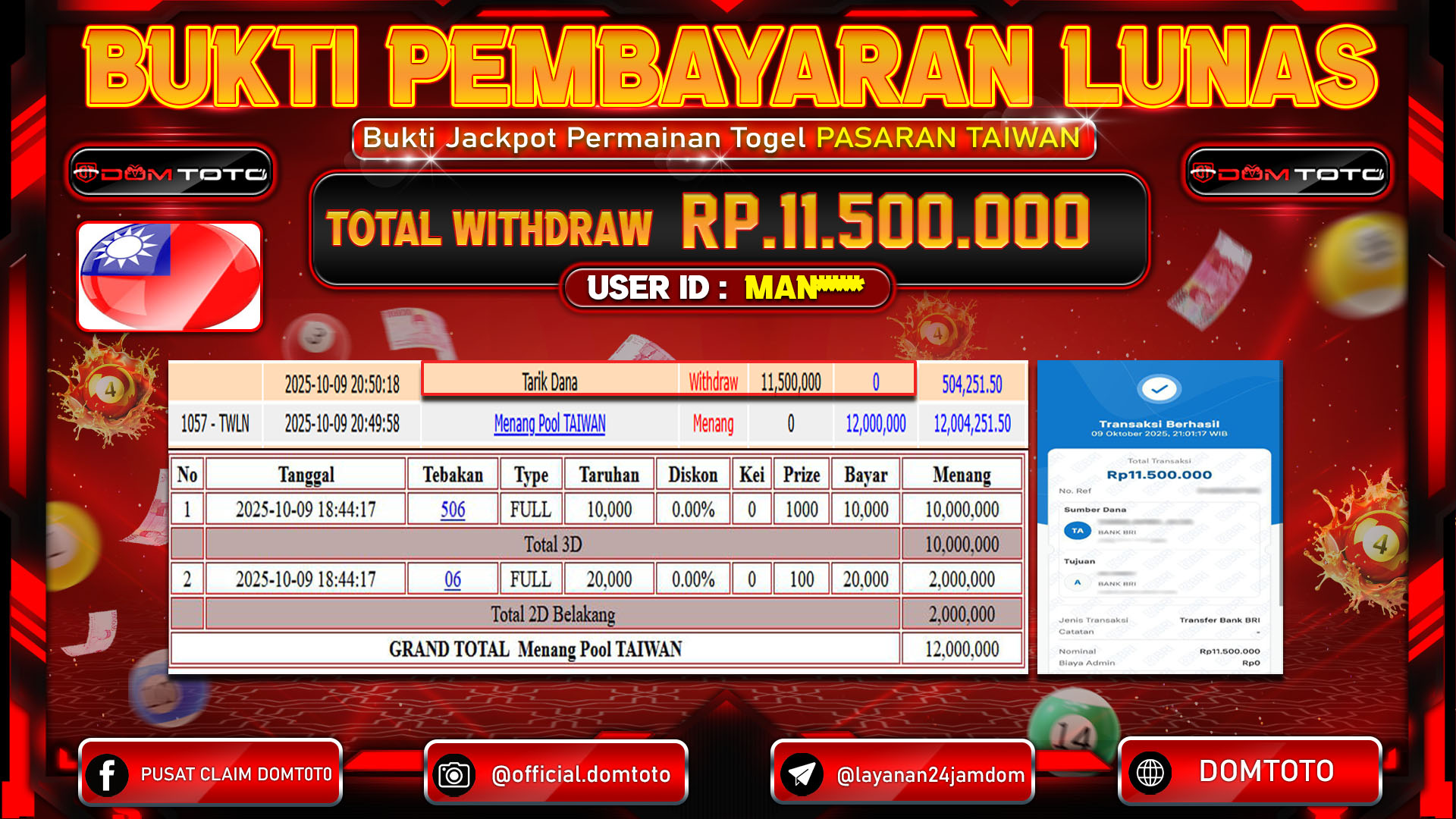JACKPOT Togel TAIWAN 09 OKTOBER 2025